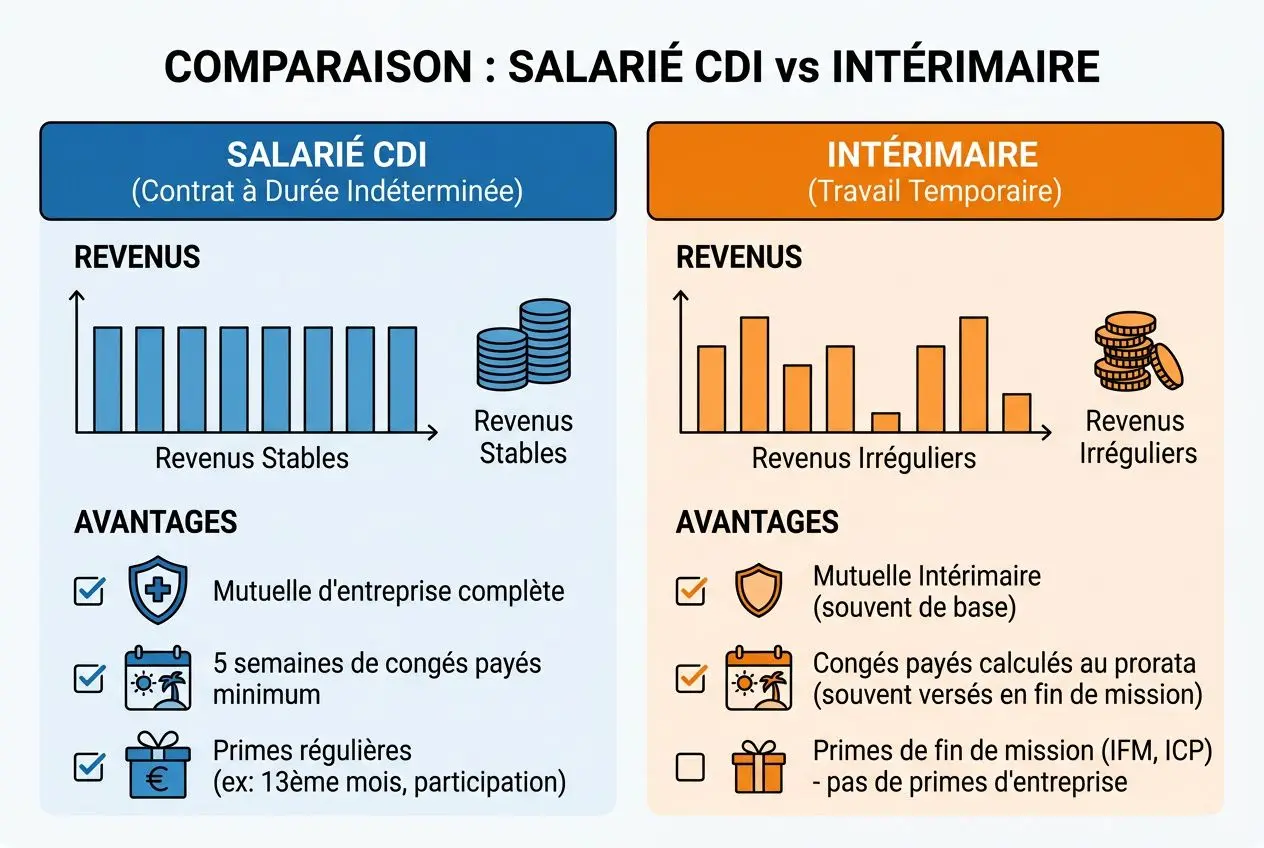 Comparaison revenus et avantages CDI vs intérim