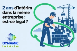 Aide-ménagée en chantier de construction posant des briques avec une brouette, devant un motif circulaire vert.