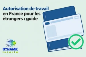 Contrat de travail et document d’autorisation mis en avant à côté d’un carnet bleu avec une coche verte.