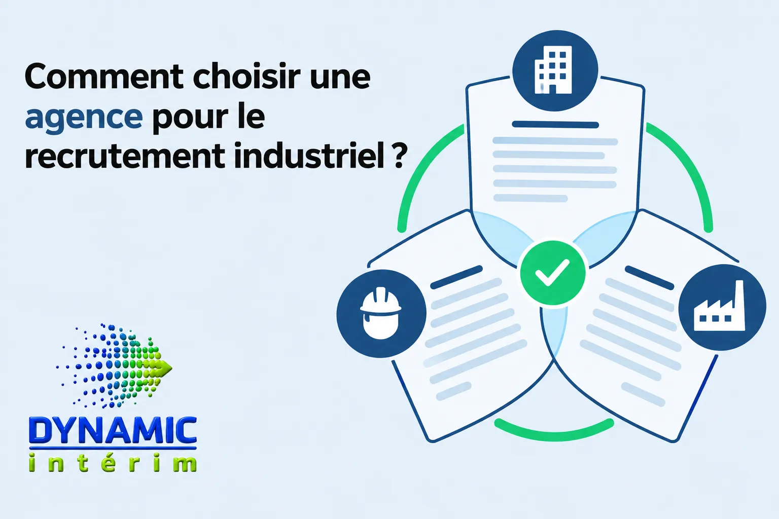 Une illustration montrant trois documents reliés par des icônes représentant un casque de sécurité, une usine et un badge,