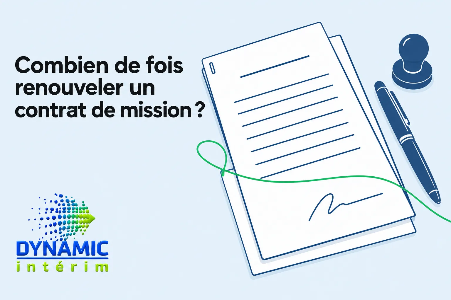 Une page montre un document avec une signature et un stylo, entouré d’accessoires, sur fond bleu.