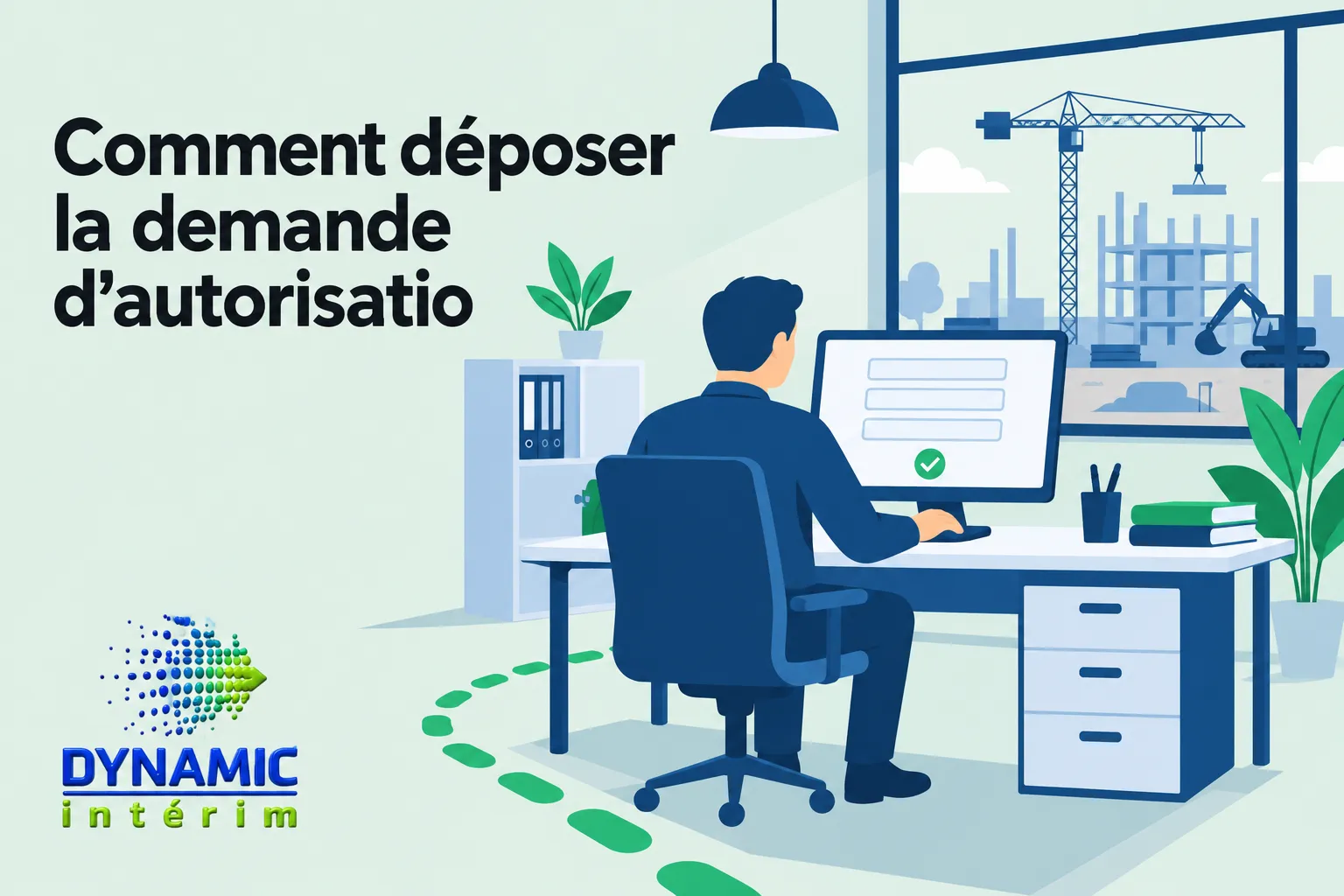 Personne assise à un bureau devant un écran d’ordinateur dans un espace de travail, avec une fenêtre et des éléments de
